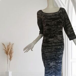 Frank Lyman Design Black and Gray Patterned Long Sleeve Dress